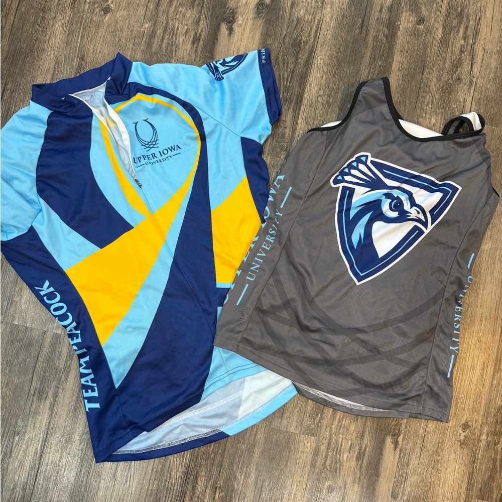 Women's Cycling Jersey and Tank Top - Blue, Yellow, and Gray